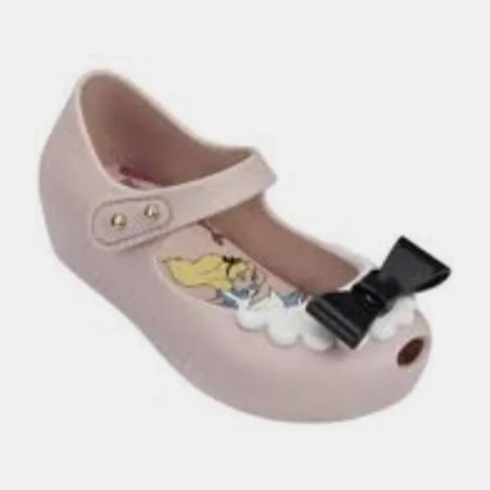 Mini Melissa Alison Wonderland Shoes in Blush Pink w/Black Bows Mary Jane style